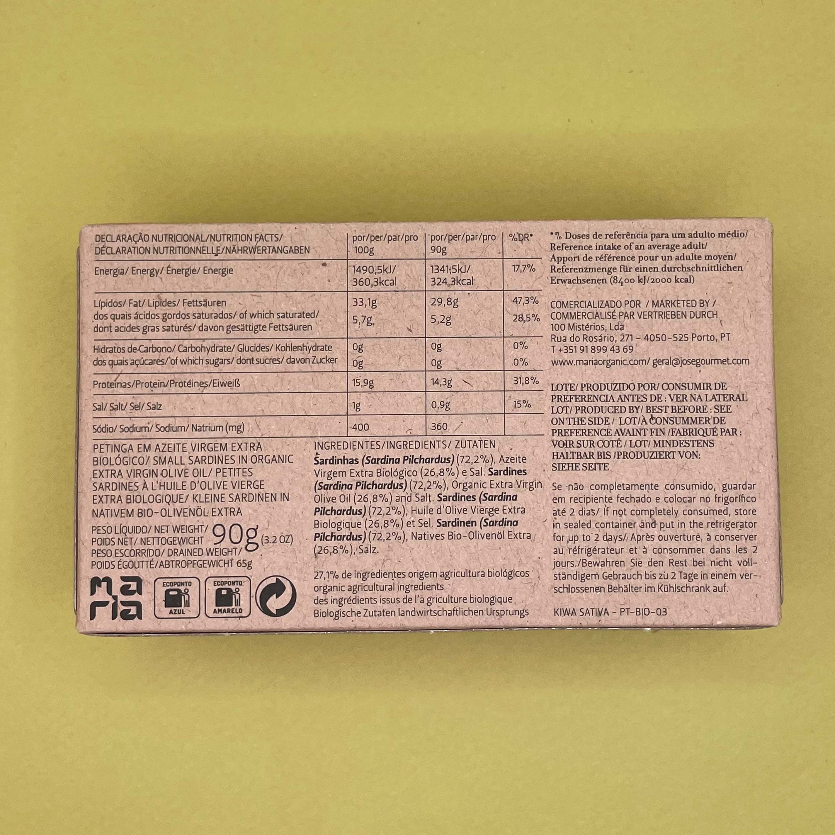 Maria Organic Small Sardines in Extra Virgin Organic Olive Oil - Image 6